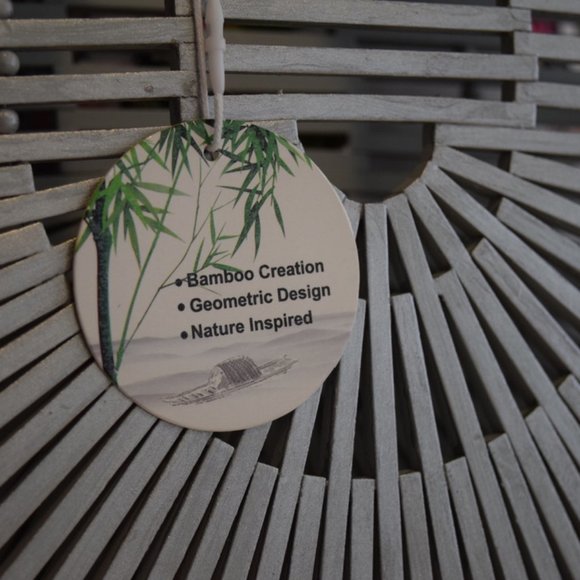 Amerileather (like Cult Gaia design) Silver Half-Round Ping Bamboo Satchel - Picture 3 of 6